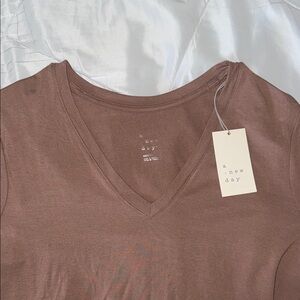 A New Day Women's Brown V-Neck Top